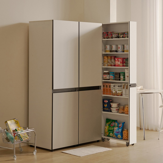 해피아이 비올레 냉장고 틈새장 틈새수납장 슬라이딩 주방수납장 비스포크 타입, 비스포크 타입 (좌형), 새틴화이트