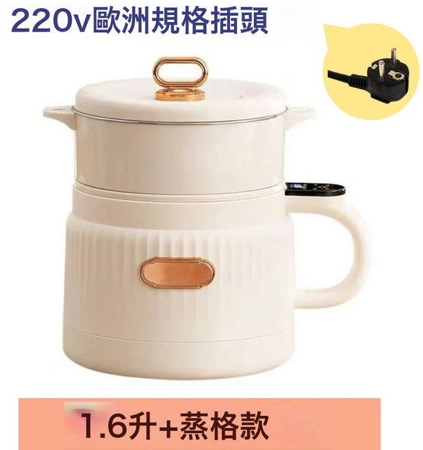 110V美規電煮鍋小型多功能大容量家用煮麪鍋電炒鍋電飯鍋小火鍋, 220V歐規雙層白-歐規插頭:无规格