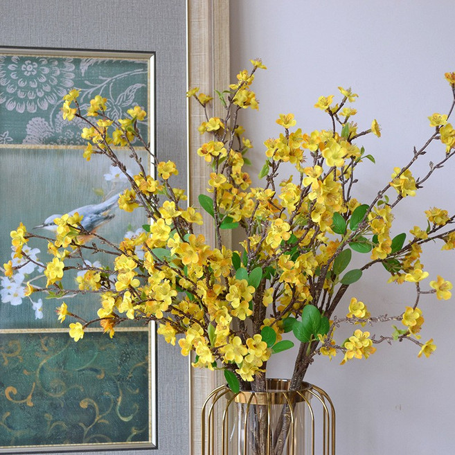 메이크유어홈 미니 매화 조화 인테리어 셀프 전통 나뭇가지, 옐로, 1개