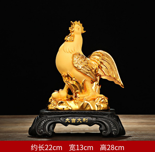 雞年絨沙金雞樹脂生肖金雞中式擺件, 1件, 雞擺件沙金色大號30x18x37cm:如圖所示