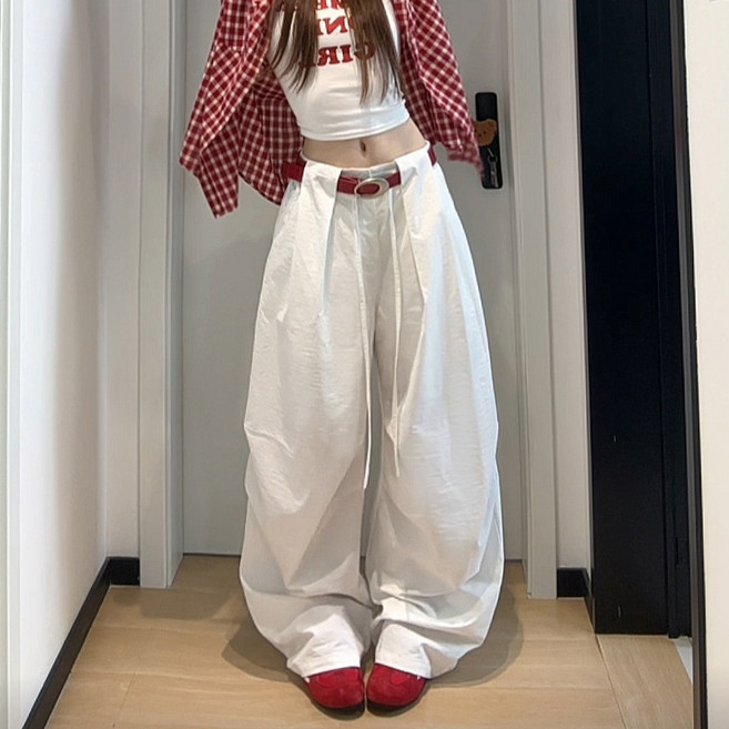 슬림소녀 여성 캐주얼 와이드 팬츠 하이웨스트 날씬 커브드 루즈핏 힙합 팬츠
