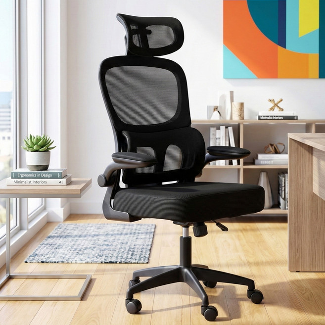 소프트엣지 메쉬 편안한 사무용 책상의자, 블랙