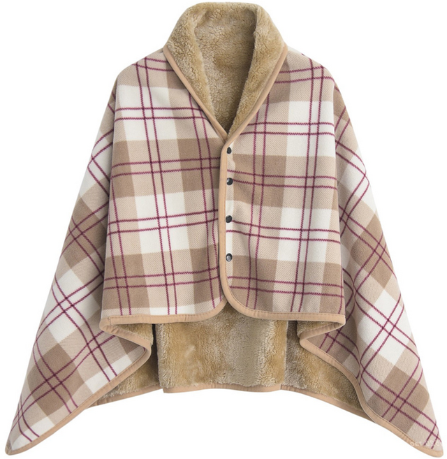 드라코 프리미엄 극세사 따뜻한 양면 플리스 체크 스냅단추 담요, 1개, 브라운 클래식 체크