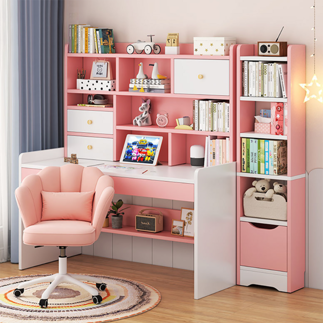 학생 공부 책상 책장 세트 홈오피스 컴퓨터 수납책상, 핑크색 책상(+책장+의자A)