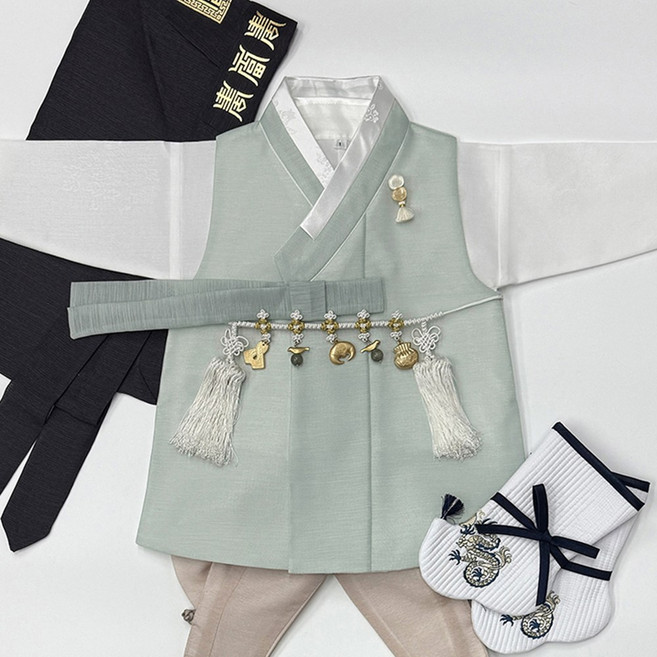 브로치 민트쾌자 고급 남아한복 (백일~15호) 어린이 돌한복 아동한복 주니어 15세한복