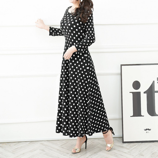 바닐라나인 구김없는 원단 A라인 플레어 긴팔 롱원피스 홈드레스