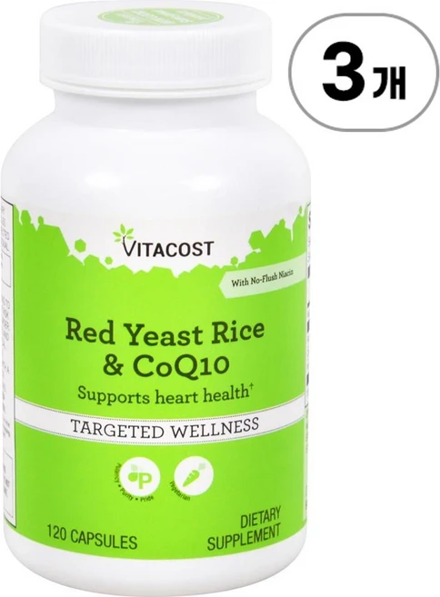 비타코스트 홍국 & 코큐텐 (노-플러쉬 나이아신 포함) Vitacost Red Yeast Rice & CoQ10 With No-Flush Niacin 120정, 3개 - 쿠팡