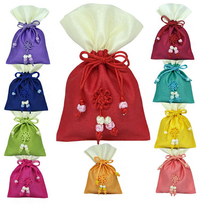 주-파앤카코리아 전통 복주머니-실크 복주머니, 1개, 대-연두