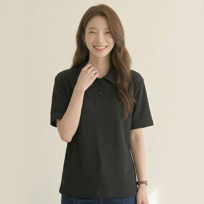 드마엘 여성 마론 와플 카라 반팔 티셔츠 + 델로나