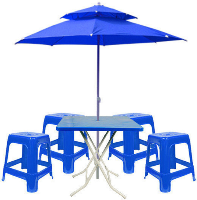 호가 파라솔세트 대형2층 파라솔 테이블 의자4개 6종풀세트, 1개, 블루/대형파라솔/사각테이블/사각의자4개