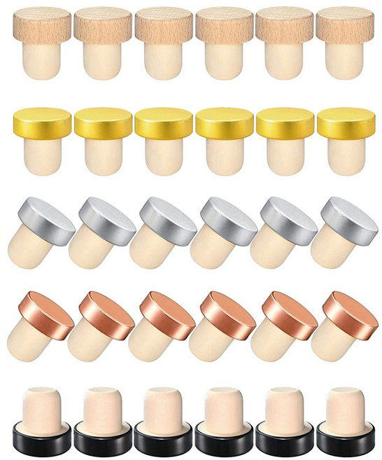30PCS 와인 병 코르크 마개 T 모양의 와인 마개 시음 코르크 교체 재사용 가능한 코르크 유리 맥주 병 씰링, 30개, 5가지 색상