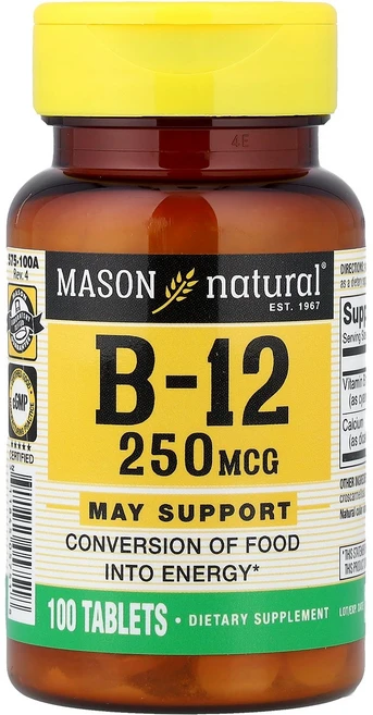 Mason Natural 메이슨내추럴 비타민 B-12 100 태블릿 건강 영양제, 1개, 100정 - 쿠팡