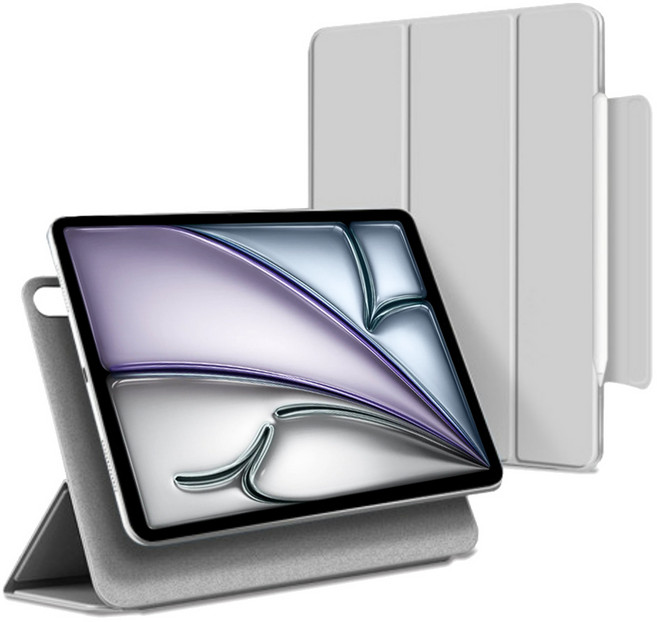 케노 아이패드 마그네틱 폴리오 애플펜슬 수납커버 케이스, 그레이, 1개