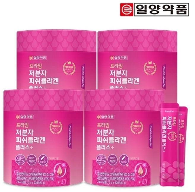 일양약품 [일양약품] 프라임 저분자 피쉬콜라겐 90포 4통/12개월 먹는 엘라스틴, 1개, 180g