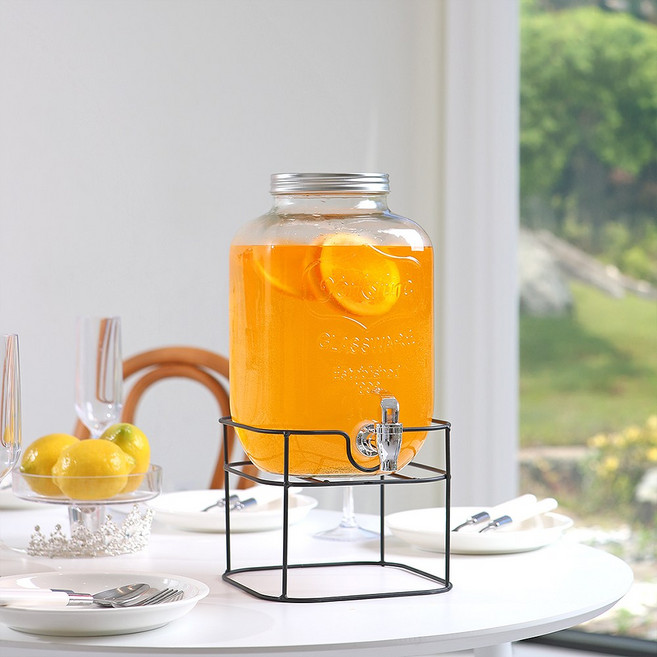 크린리빙 와이어 주스 음료 워터 디스펜서 카페 유리 글라스 물병 5L, 1개