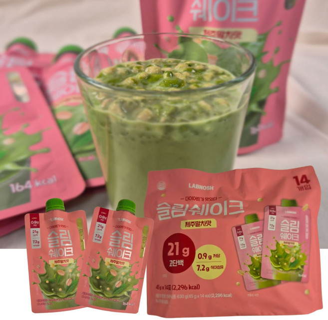 랩노쉬 슬림쉐이크 제주말차맛 단백질 다이어트 쉐이크 + 초코크리스피 증정, 14개, 45g