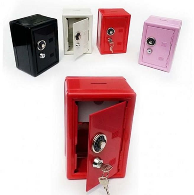 철재 가정용 저금통 비상금 캐비넷 금고함 번호 비밀 보관함 동전통 열쇠, 레드