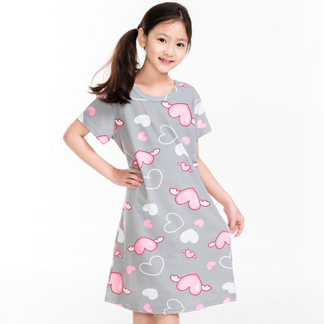 이라인 여아용 냉감 통기성 하트엔젤 반팔 원피스 잠옷