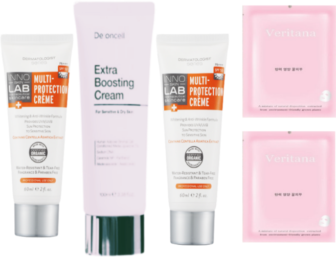 이노스킨랩 멀티프로텍션 유기농 선크림 60ml (2개)+병원용 줄기세포크림100ml 1개+핸드 크림 100ml 1개+마스크팩, 2개, 61ml