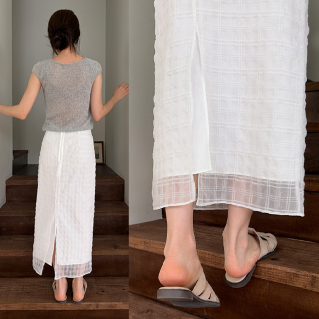 쉬폰 레이어 뒤트임 슬릿 레이어드 롱스커트