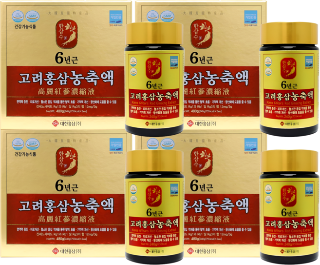 HnF (최신제조 리뉴얼) 한삼수 홍삼 농축액 국내산 6년근 100% 고려홍삼 식약처인증 GMP, 4세트, 480g