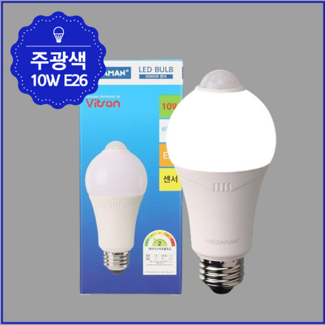 비츠온 센서 벌브 LED 10W 메가맨, 주광색, 1개