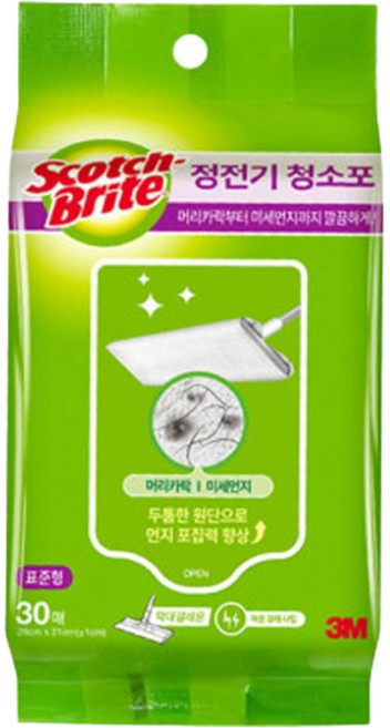 3M 스카치브라이트 정전기 청소포 표준형 30매입 마른 먼지제거 청소걸레 막대걸레 일회용, 1개