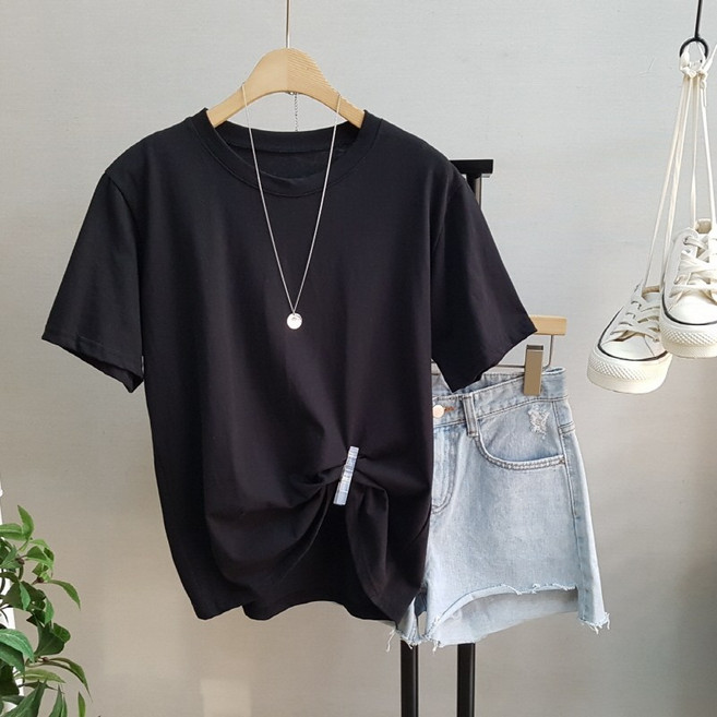 상상그이상 여성용 데일리 실켓 라운드 베이직 반팔 티셔츠