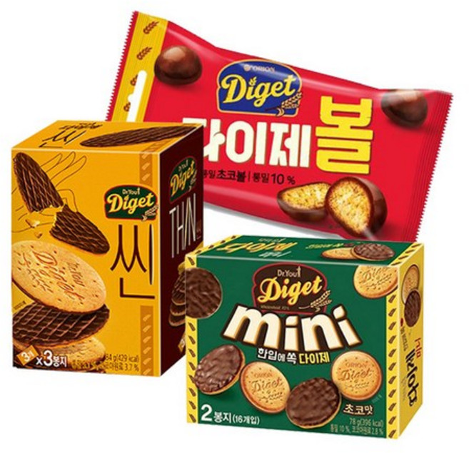 오리온 다이제 미니 78gx1개+씬 84gx1개+볼 42gx1개[총3개], 3개, 78g