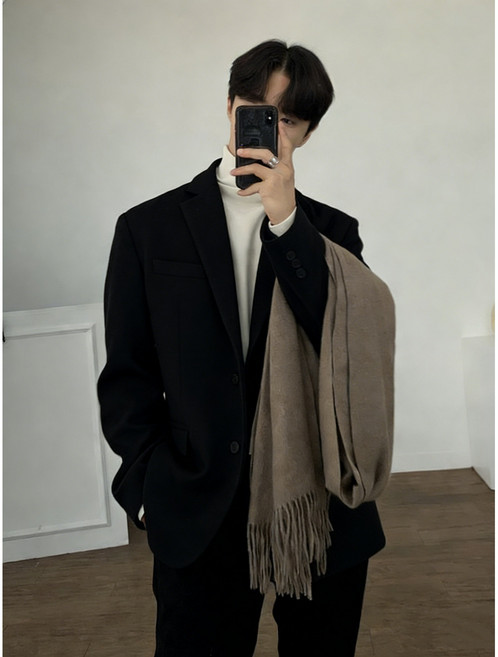 ANYOU 남성용 캐주얼 모직 정장 자켓 봄 가을 정장 베이직 정장 자켓