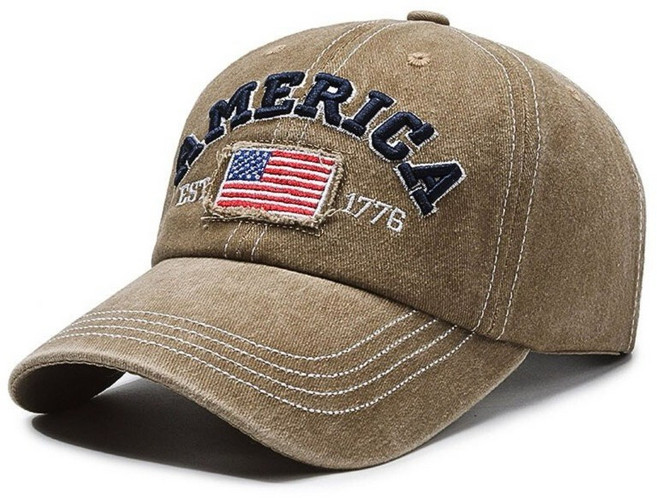 AMERICA 立體刺繡棒球帽 水洗復古破損彎檐帽 男女通用 百搭老帽