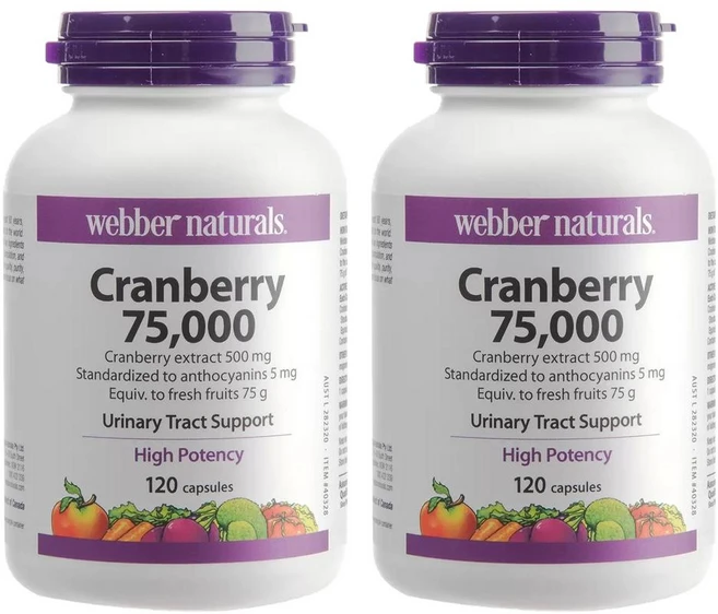웨버내추럴 크랜베리 크렌베리 75000 120캡슐 2개 (호주배송) webber naturals Cranberry Extract, 120정 - 쿠팡