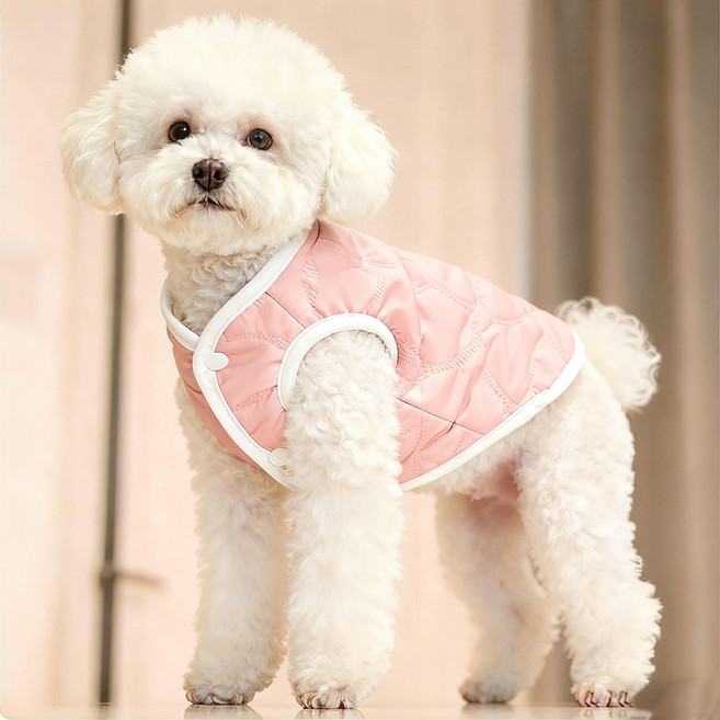 Jeernare 따뜻한 정전기 방지 강아지 옷 겨울용 강아지 패딩조끼 소프트 경량 고양이 옷 패딩조끼형, 1개, 핑크