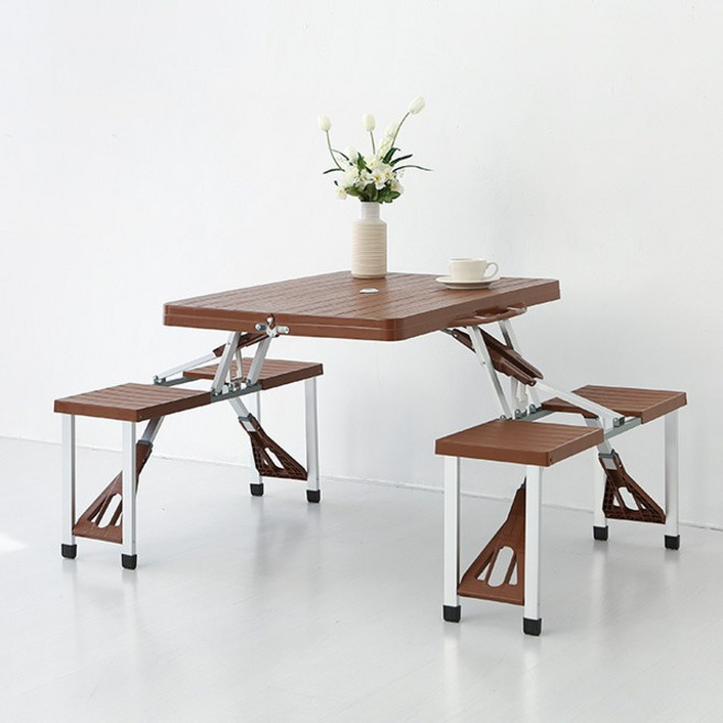 마켓비 캠폴 야외 접이식테이블 4인세트 의자일체형 야외용편의점테이블, 플랫 블랙 1499.4737