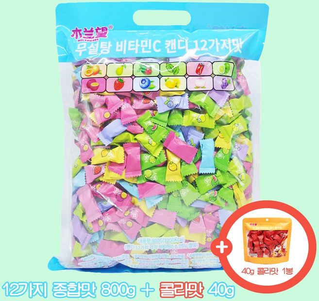 무란왕 무설탕 종합12가지맛 800g + 콜라맛 40g 비타민C 민트캔디, 1세트, 840g