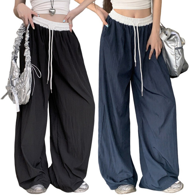 베르슈어 시원한 바스락 와이드 레그 밴딩 팬츠