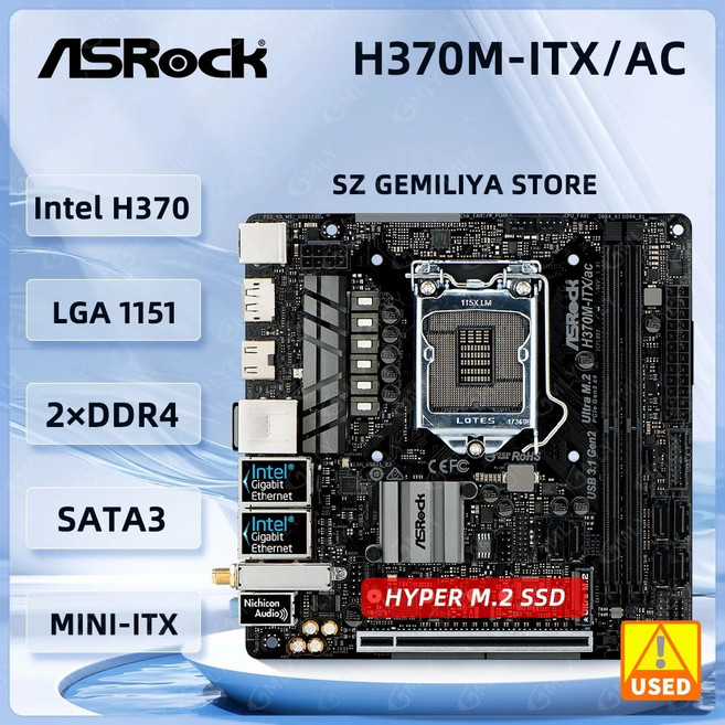 ASROCK H370M ITX AC 인텔 FI 마더보드 9700K 울트라 1151 8100 ITX H370 I3 9400 9600K WI I5 I7 CPU용 미니 DDR4