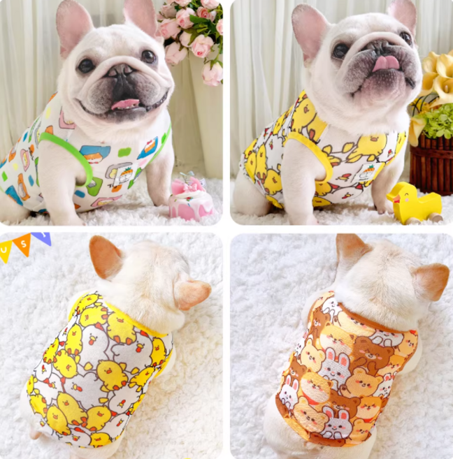 토토네 프렌치불독옷 토토NE 쿨링 망사 민소매 티셔츠 여름 중형견옷 TO-02, 그린 타이거