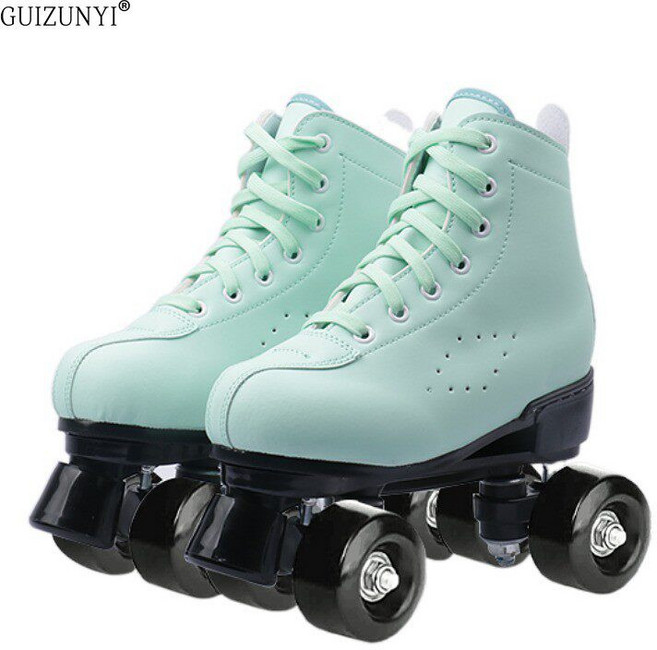 롤러스케이트 입문용 롤러장 롤러슈즈 스케이트 녹색 가죽 + 검은 바퀴, 1개, 2_그린 가죽 + 블랙 바퀴