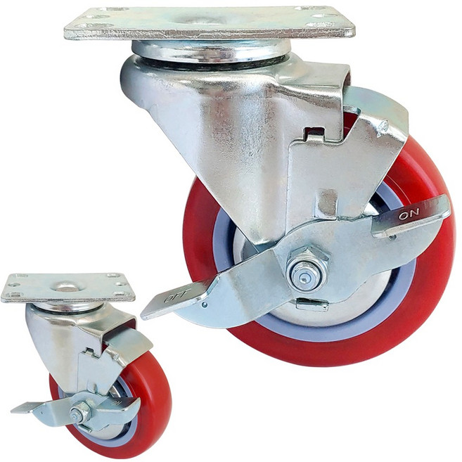 우레탄 100mm (4) 회전 브레이크 바퀴 운반구 수레 핸드카트 운반 카트 구르마 대차 끌차