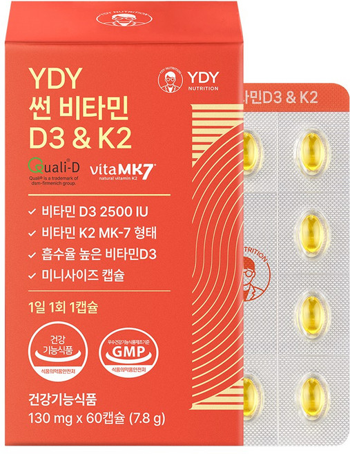 YDY 썬 비타민D3 & K2, 2개, 60정
