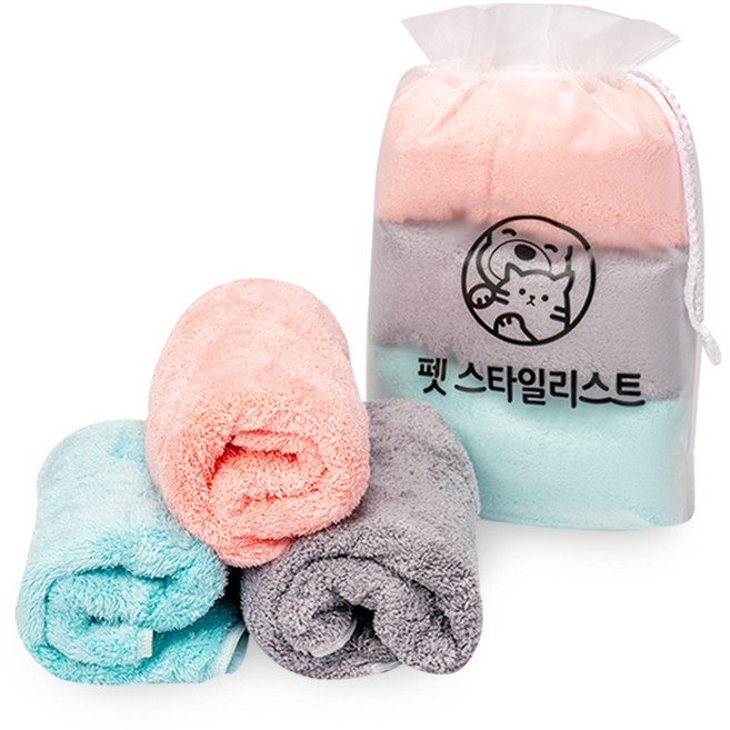 펫 스타일리스트 초극세사 국산 프리미엄 목욕타월 2종, 3색 타월 세트 (민트,핑크,그레이), 1개