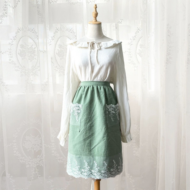 꽃집 이정현앞치마 카페 레이스 앞치마 백지영 아이보리 집들이, 1개, 연두반팔
