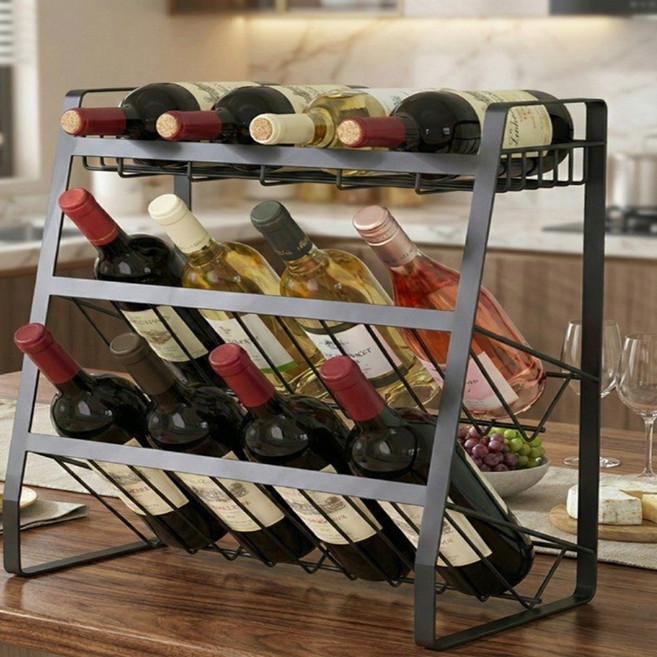 짹짹몰 와인거치대 랙 보관대 위스키 소스통 텀블러 다용도 정리함, 1개, 블랙 2단 슬라이드