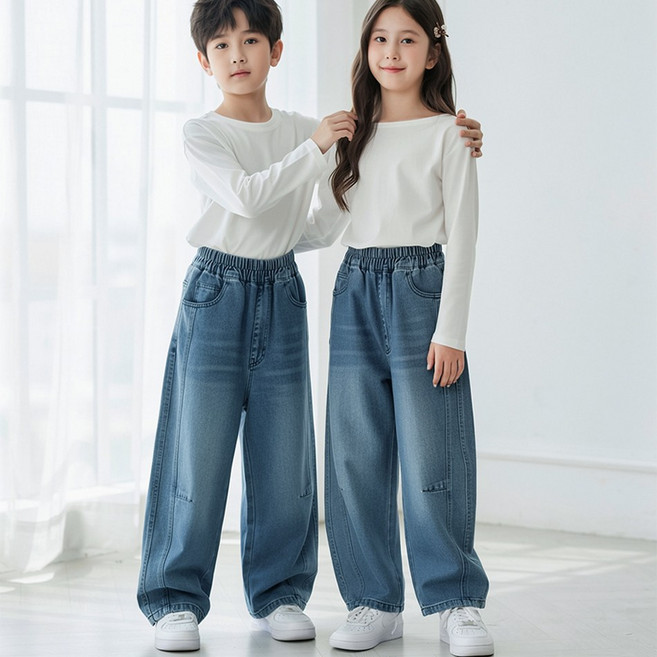 달콩슈 주니어용 와이드 청바지 다트 커브드 데님 여아 남아 중등 고등 DKW218