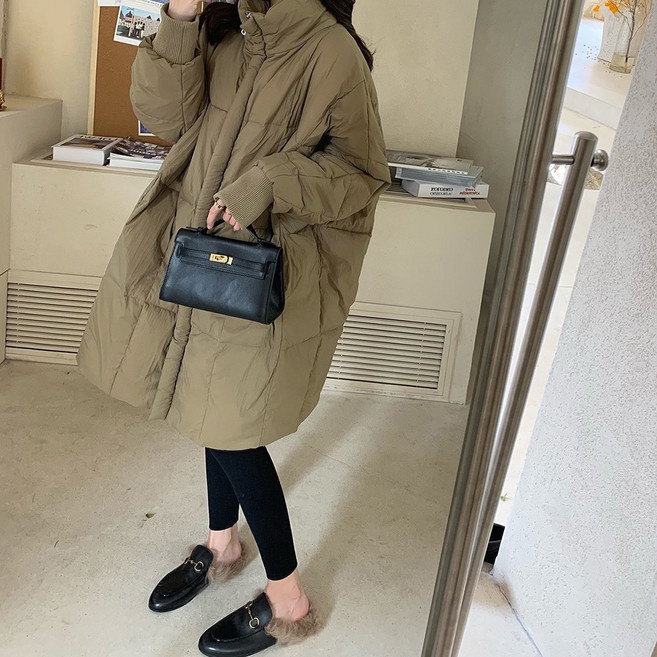 UPPERCUT 여성 데일리 벌룬핏 하이넥 롱패딩 오버니 심플 아우터 점퍼
