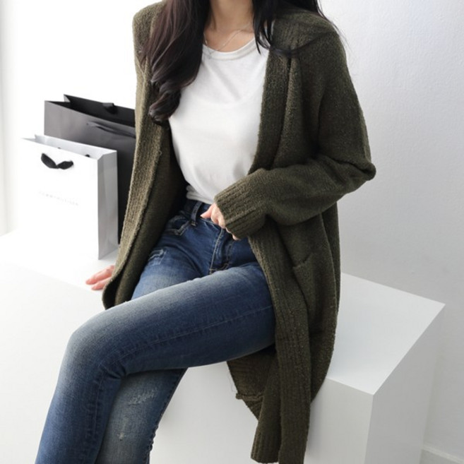 제니트 봄 가을 여성 루즈핏 롱 니트 숄 가디건 여성가디건 롱가디건