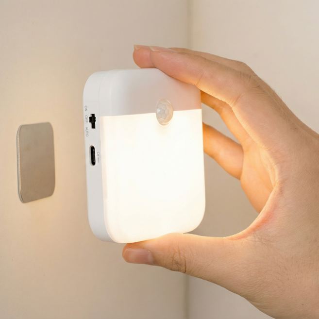 포라이트 USB 충전식 LED 센서등 무선 모션 감지 간접조명 현관 옷장 침대 무드등, 2개