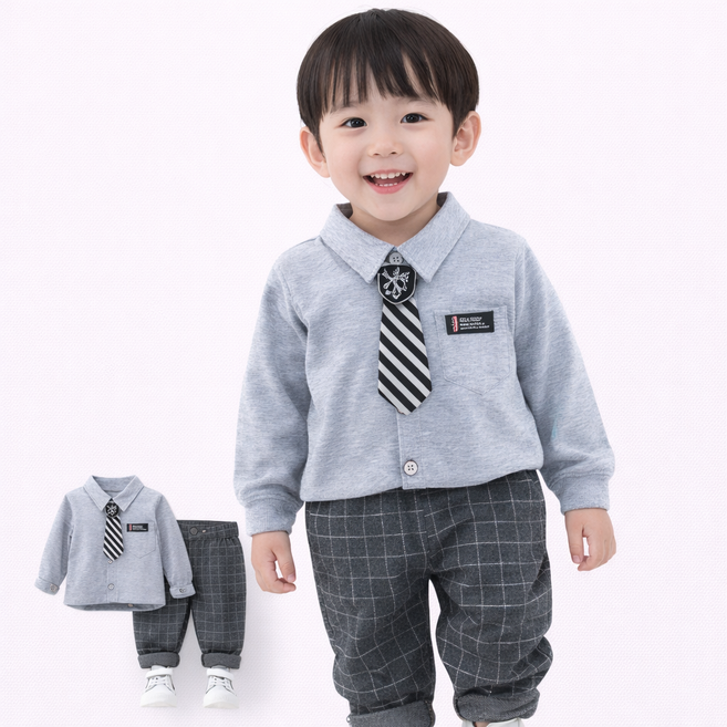 유아 남아 정장세트 셔츠 넥타이 체크바지 아동 돌잔치 하객룩