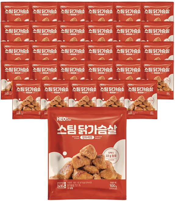 허닭 스팀 닭가슴살 탄두리맛 100g, 30개